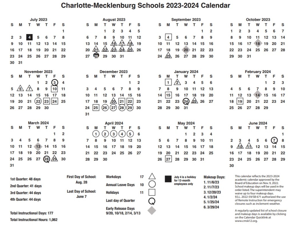 School Calendar 2023/2024 For Charlotte Mecklenburg Schools
