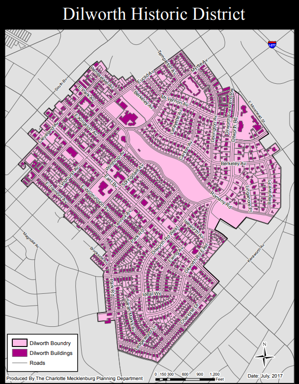 Map of HIstoric Dilworth neighborhood in Charlotte