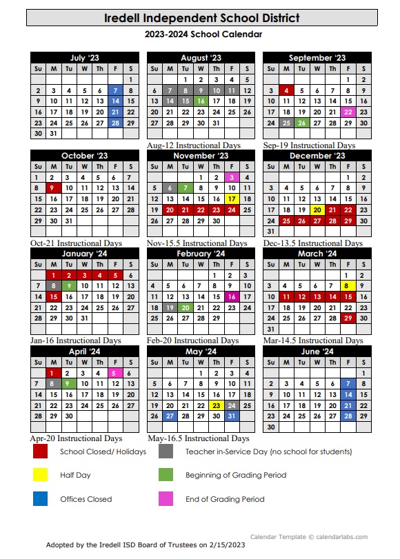 School Calendar for Iredell County, NC Schools 2023-2024