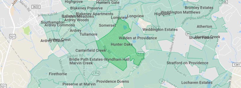 Map of Hunter Oaks neighborhood in Waxhaw, NC