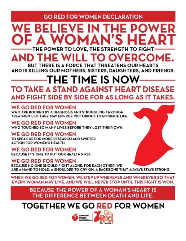 Declaration for Go Red For Women to fight heart disease