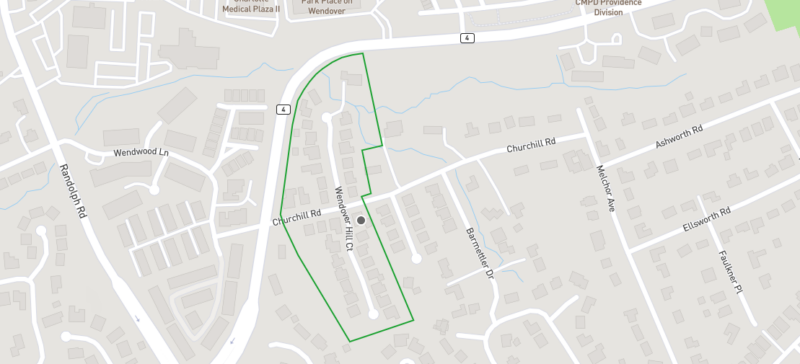 Map of Wendover Hill neighborhood in Charlotte's in-demand Cotswold area