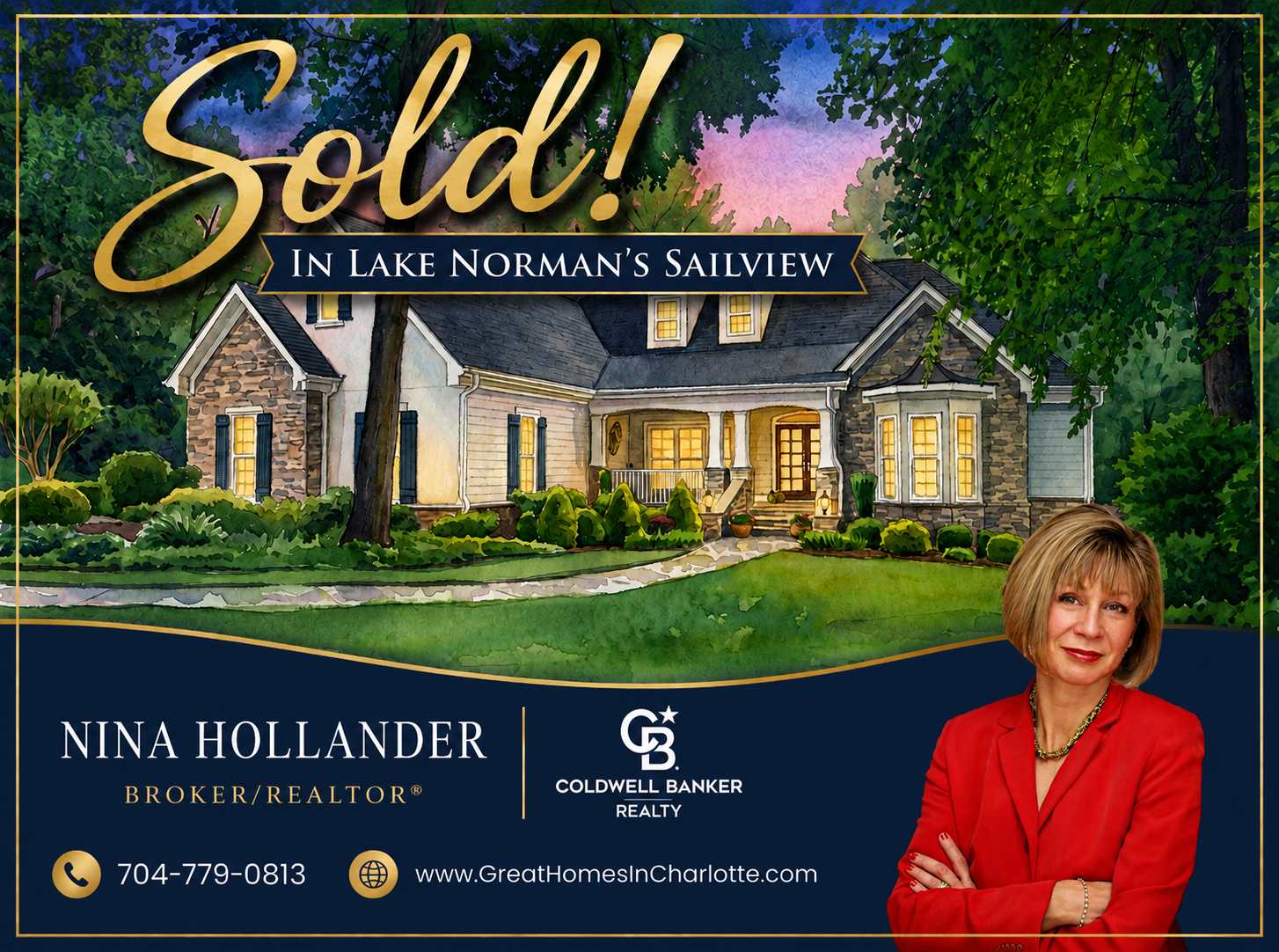 Waterfront home in Lake Norman's Sailview neighborhood sold by Nina Hollander, Coldwell Banker Realty